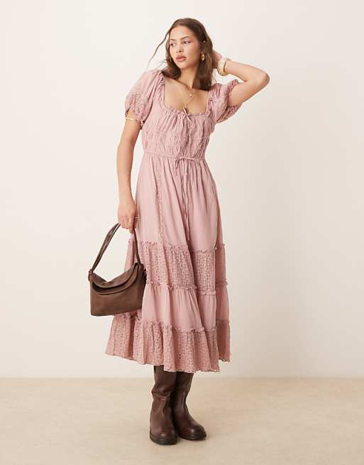 free people falling sun midi dress in crystal kelp This Free People dress features a front tie fastening and two side slit pockets. Free People falling sun lace
