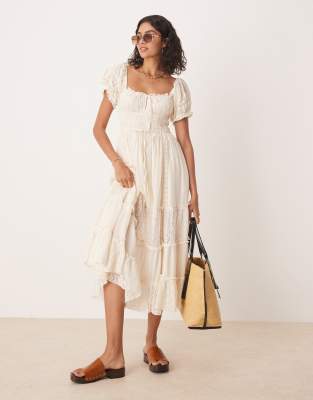 Free People Free People falling sun lace insert midi dress in tea-White