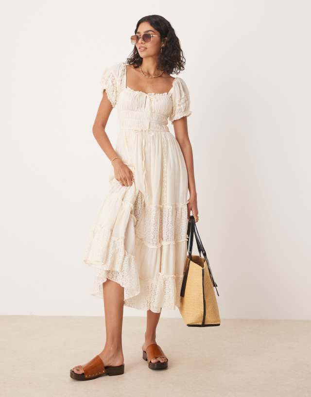 Free People Falling Sun Lace Insert Midi Dress