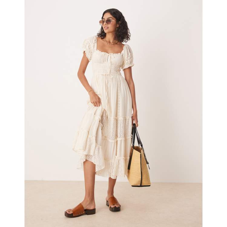 Free People falling sun lace insert midi dress in tea | ASOS