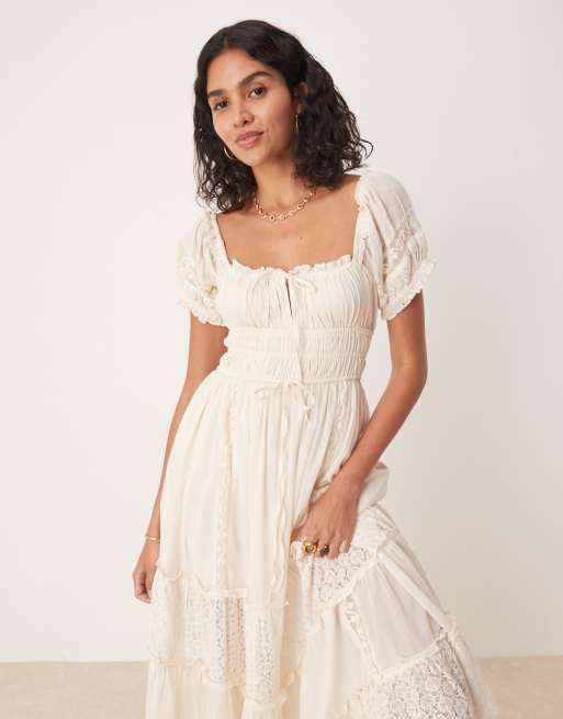 Free People falling sun lace insert midi dress in tea ASOS