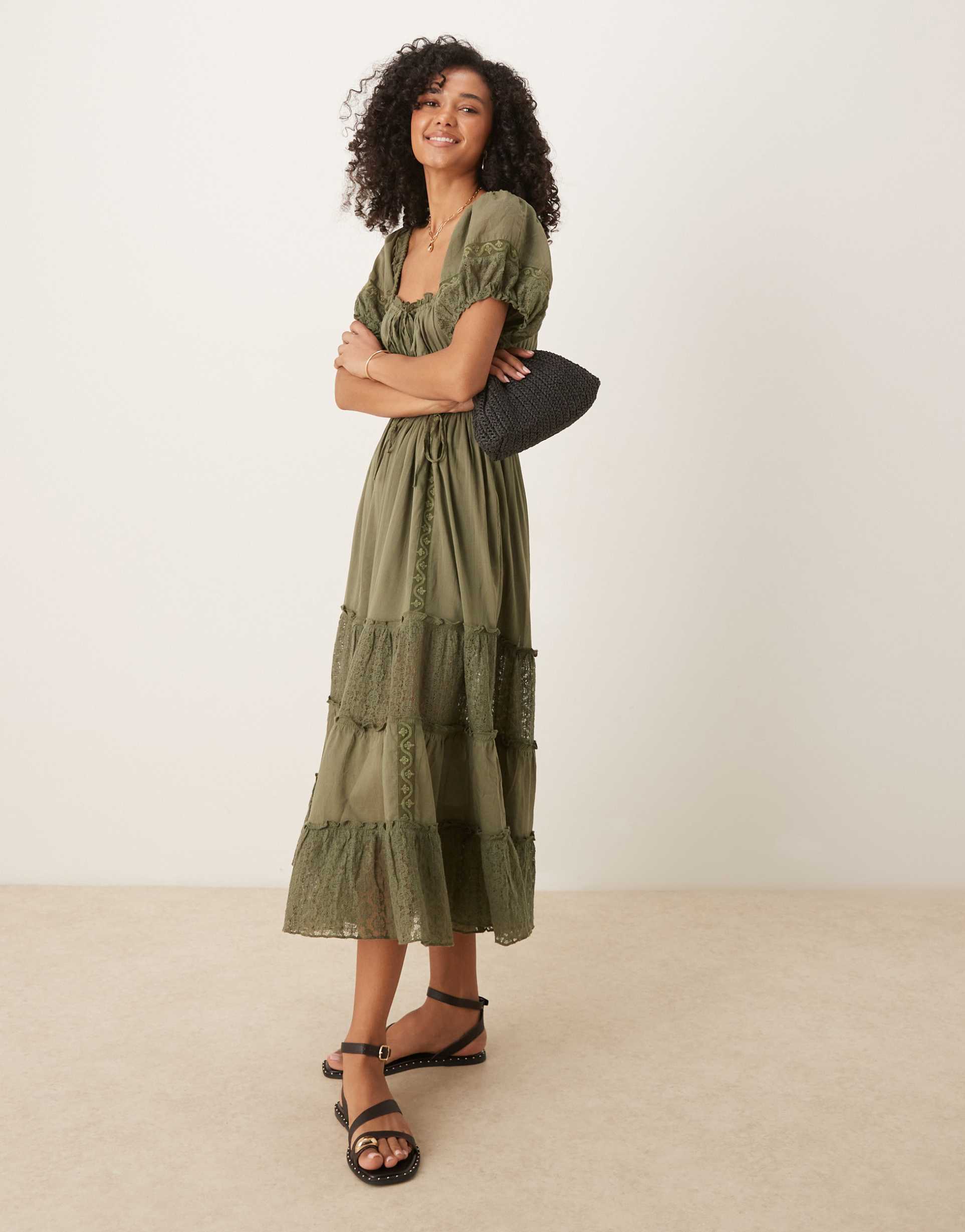 free people falling sun midi dress in crystal kelp