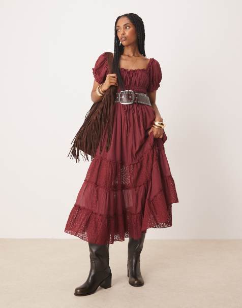Free People falling sun midi dress in syrah