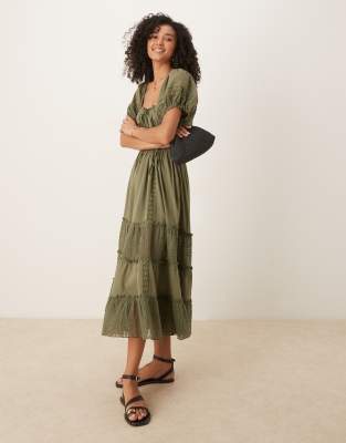 Free People - Falling Sun - Midikleid in der Farbe Crystal Kelp-Grün