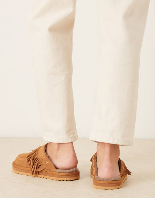 Free People fallon suede fringed mules in toffee | ASOS