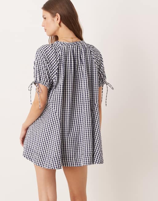 Free People farley gingham tunic dress in navy combo, 4 of 4