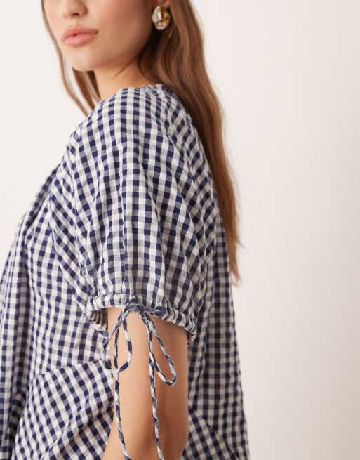 Free People – Farley – Marinblå, ginghamrutig tunikaklänning, 3 av 4