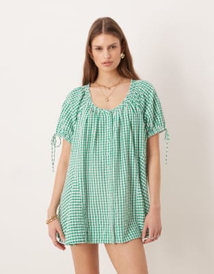 Free People - Farley - Robe tunique à carreaux vichy - Vert combo