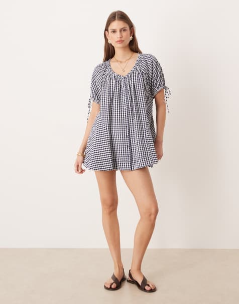 Free People – Farley – Sukienka tunika w granatową kratkę vichy - view 1