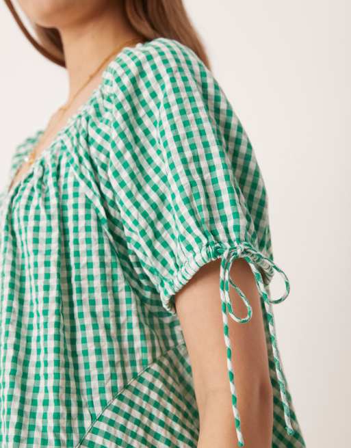 Free People - Farley - Tuniekjurk met gingham ruit in groen combo, 3 van 4