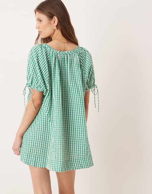 Free People - Farley - Tuniekjurk met gingham ruit in groen combo, 4 van 4