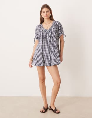 Free People - Farley - Tunika-Kleid mit Vichy-Karos in Marineblau-Combo