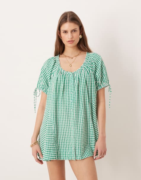 Free People - Farley - Vestito tunica verde combinato a quadretti - view 1