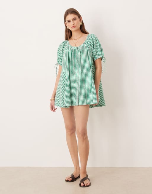 Free People - Farley - Vestito tunica verde combinato a quadretti, 2 di 4