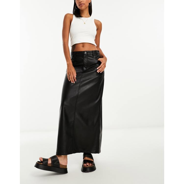 Free People faux leather maxi skirt in black | ASOS