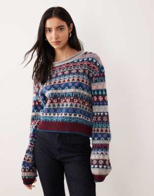 Free People - Favorite Things - Pullover in Frosted Wine mit Motiven-Rot