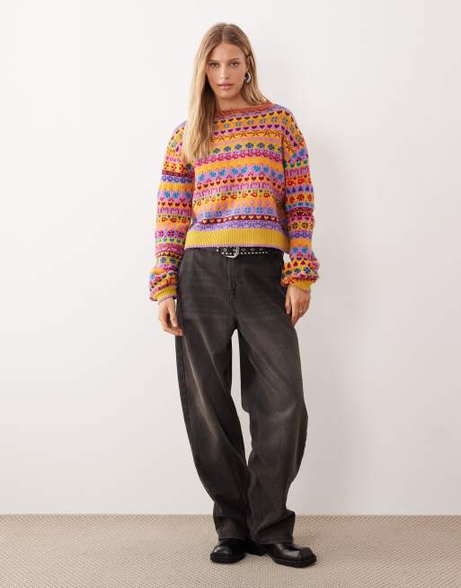 Free People favorite things sweater In bright confetti graphic, 2 of 4