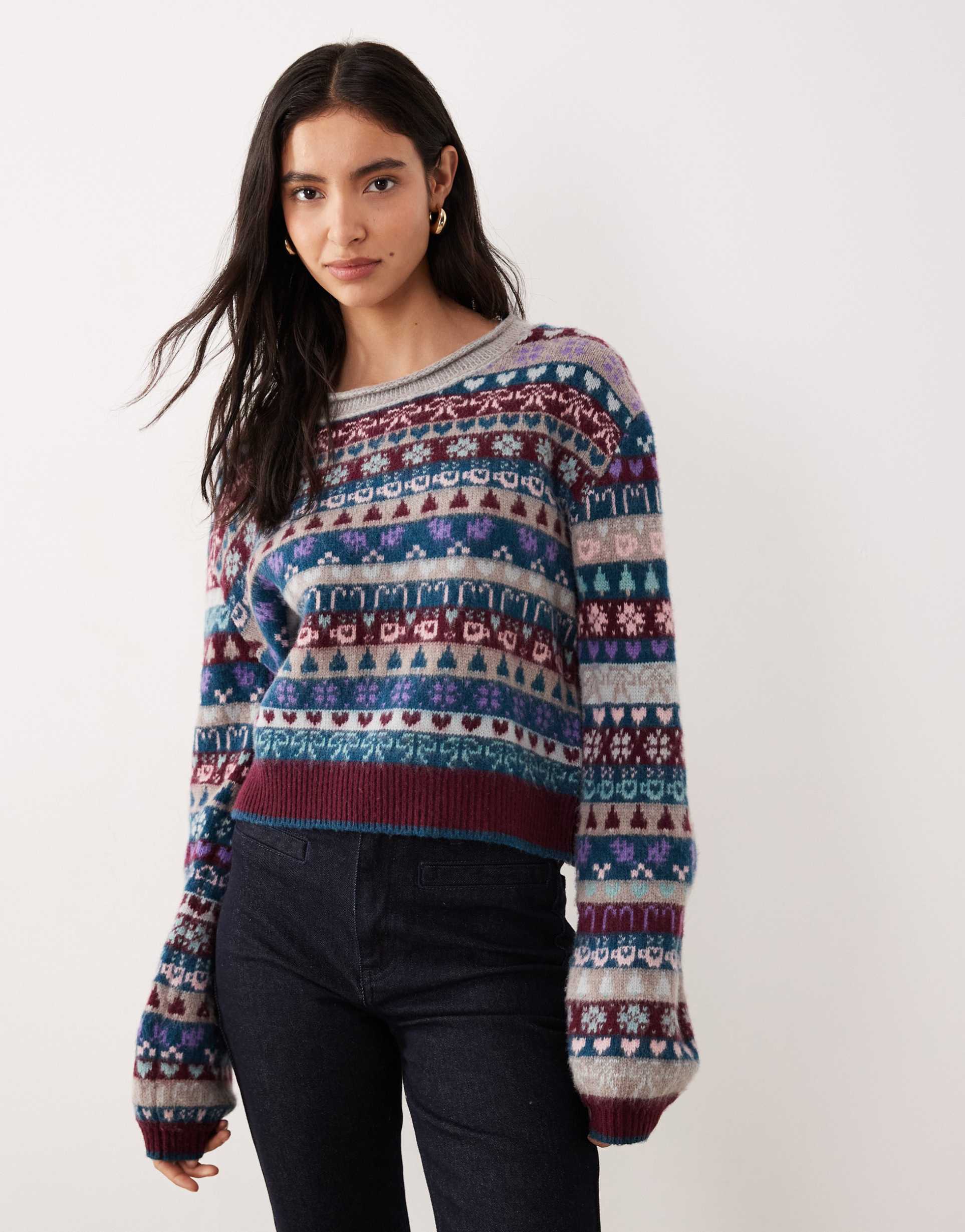 free people favorite things sweater in frosted wine graphics