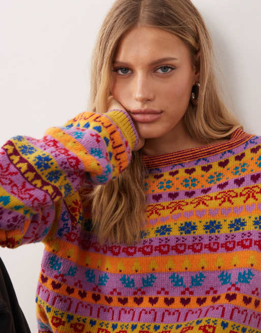 Free People Favourite Things sweater in bright confetti graphic, 3 of 4