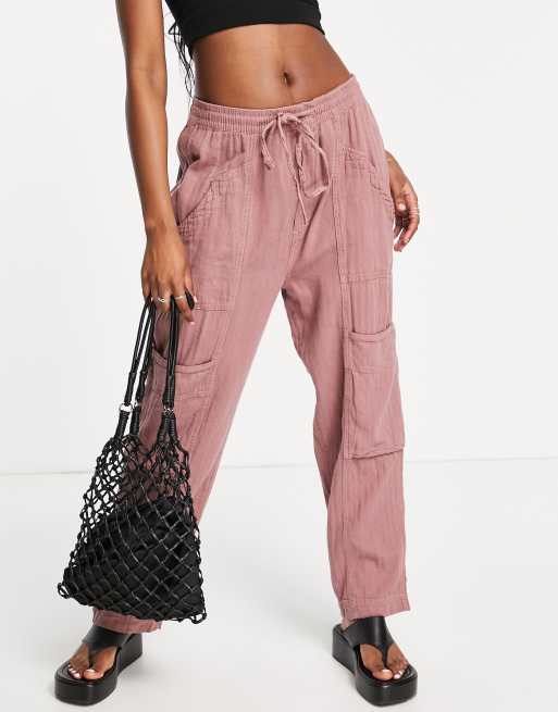Free People – Feelin Good – Fioletoworóżowe wciągane spodnie w stylu utility 