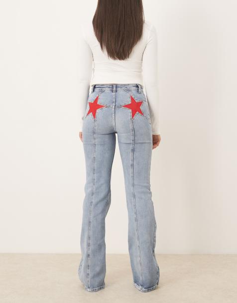 Free People firecracker flare jean with red star bum graphic in blue - view 1