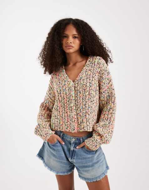 Free People flea market cardigan in neon sand combo - view 1