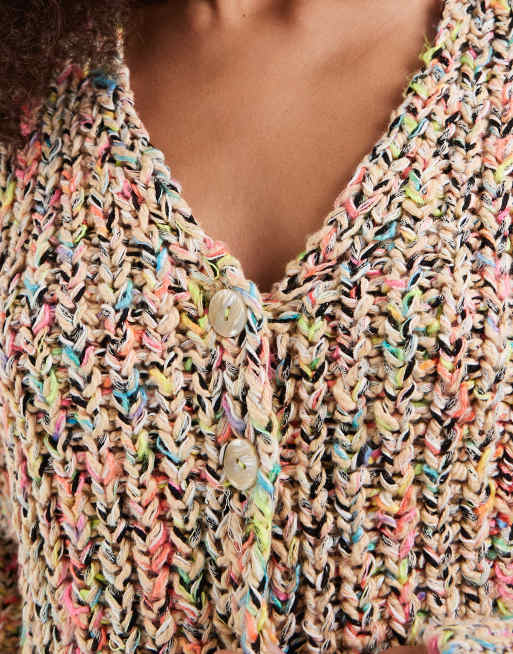 Free People Flea Market cardigan in neon sand combo, 3 of 4