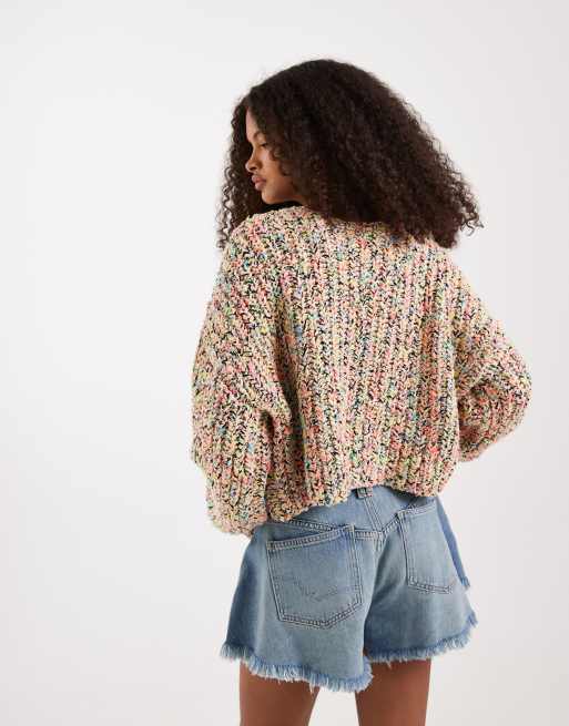Free People Flea Market cardigan in neon sand combo, 4 of 4