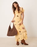 [Free People] Free People floral embroidered puff sleeve maxi dress in yellow S Golden sands