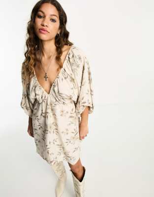 Floral Print Balloon Sleeve Mini Dress