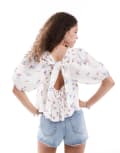 [Free People] Free People floral print blouse with puff sleeve in ivory-White XS Tea Combo