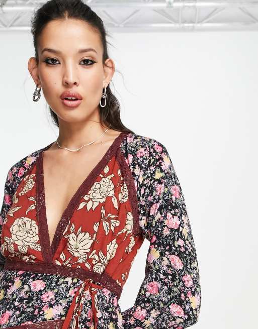 Free people floral outlet wrap dress