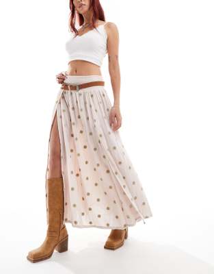 Free People floral print midi skirt with slit in neutral