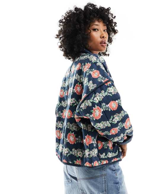 Free people floral sales denim jacket