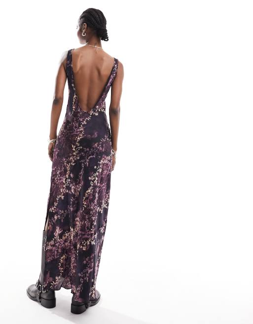 Free People floral print satin cami midaxi dress in deep purple | ASOS
