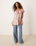 [Free People] Free People floral printed puff sleeve tunic in lilac grey-Purple S Stone combo