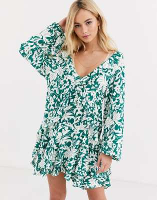 Free People Floral Ruffle Dress-green | ModeSens