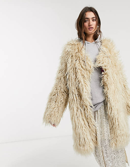 Free People florence fur coat in cream | ASOS