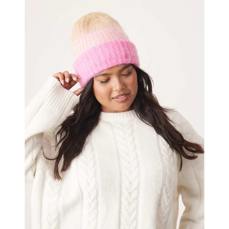 Free People fluffy beanie hat in pink icing