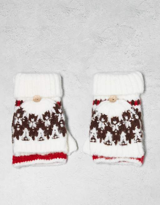 Free People fluffy fair isle pop-top mittens in ivory