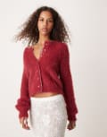 [Free People] Free People fluffy jewelled button cardigan in deep red XS AGED RED