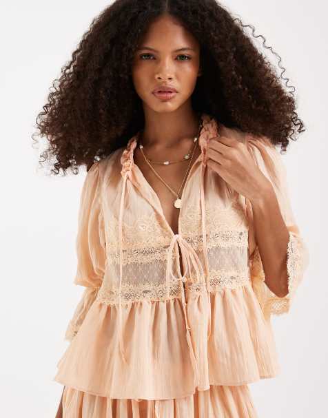 Free People Forever Young bed jacket in peach (Part of a set) - view 1