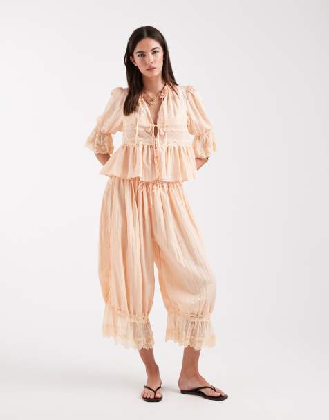 Free People forever young bloomer trouser in peach co-ord - view 1