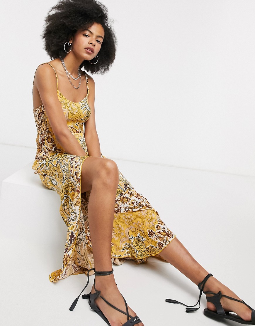 Free People Forever yours Smocked Slip dress in gold