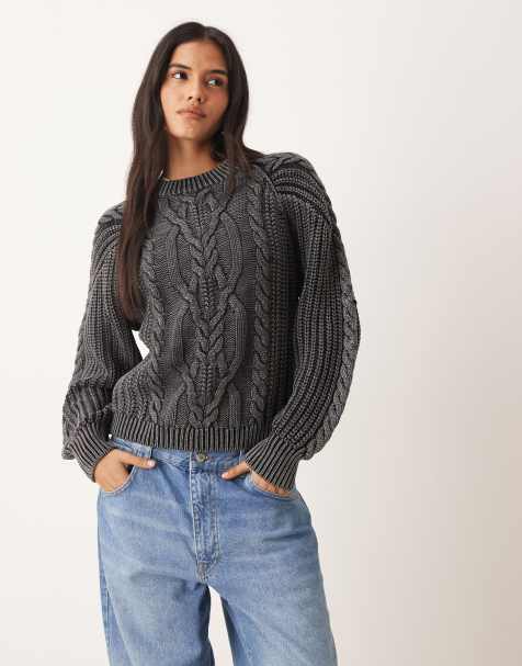 Free People frankie cable jumper in black 