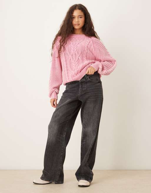 Free People Frankie cable knit sweater in rose pink, 2 of 4