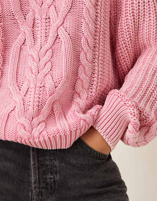 Free People Frankie cable knit sweater in rose pink, 3 of 4