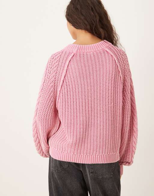 Free People Frankie cable knit sweater in rose pink, 4 of 4