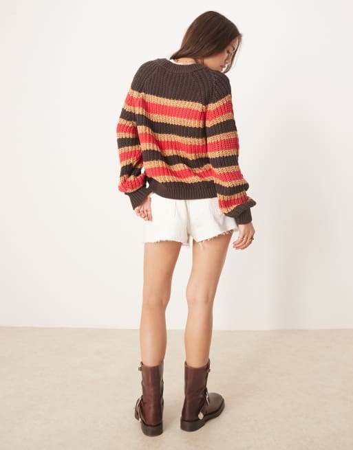 Free People frankie cable striped knit jumper in brown | ASOS