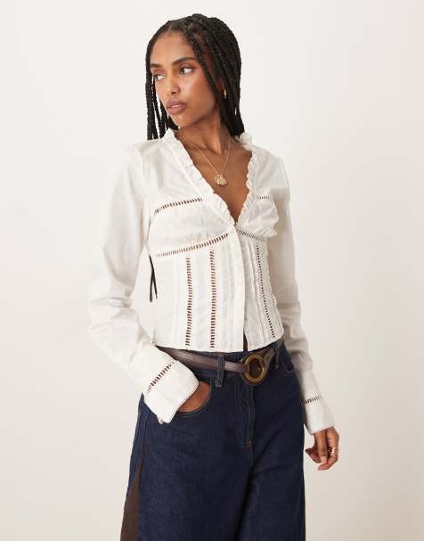 Free People frankie corset long sleeve top in ivory  - view 1